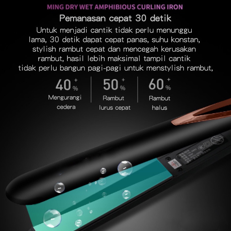 Abeni Catokan Rambut Hair Straightener Mengeriting Meluruskan 10 Detik Cepat Panas Tampilan LED Kontrol Suhu Cerdas 30W