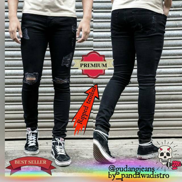  Celana  jeans  ripped hitam  celana  jeans  sobek  celana  jeans  