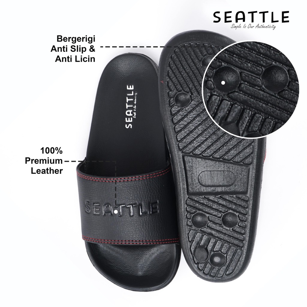 Seattle - Slippers Basic Red Black / Sandal Slop / Sandal Slide / Sandal Slip On Unisex-1