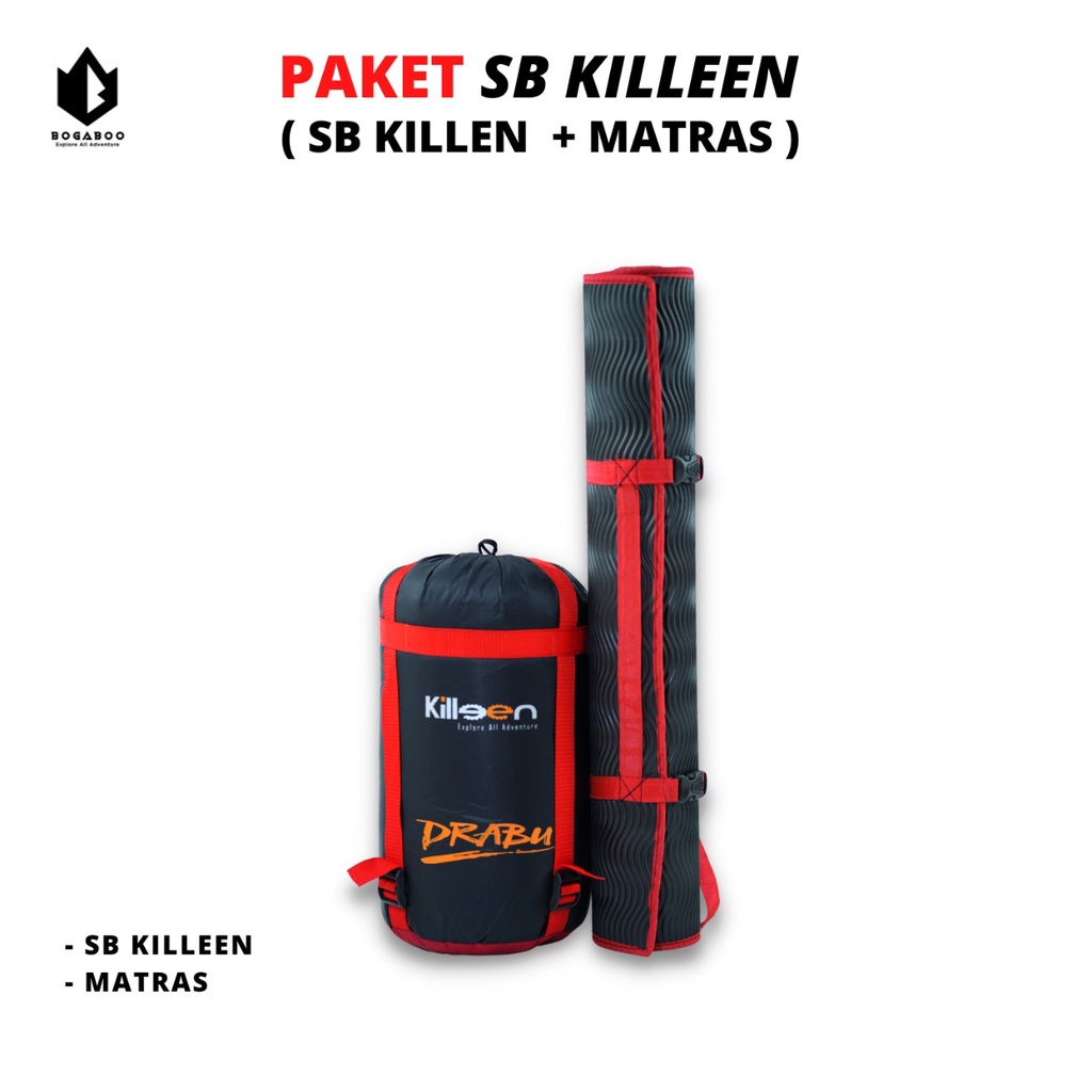 PAKET HEMAT - Matras Karet Camping + Sleeping Bag Killeen Seri Drabu - sleeping bag dacron