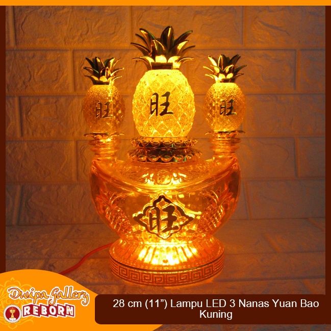 Lampu Sembahyang Altar Kuning LED 3 Nanas + Yuan Bao