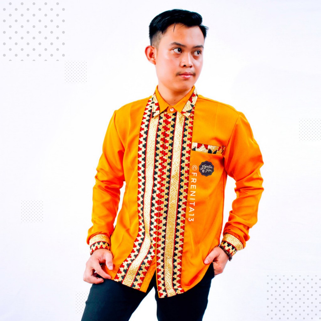 [BISA COD] Kemeja Tapis Warna Kuning Emas Lengan Panjang