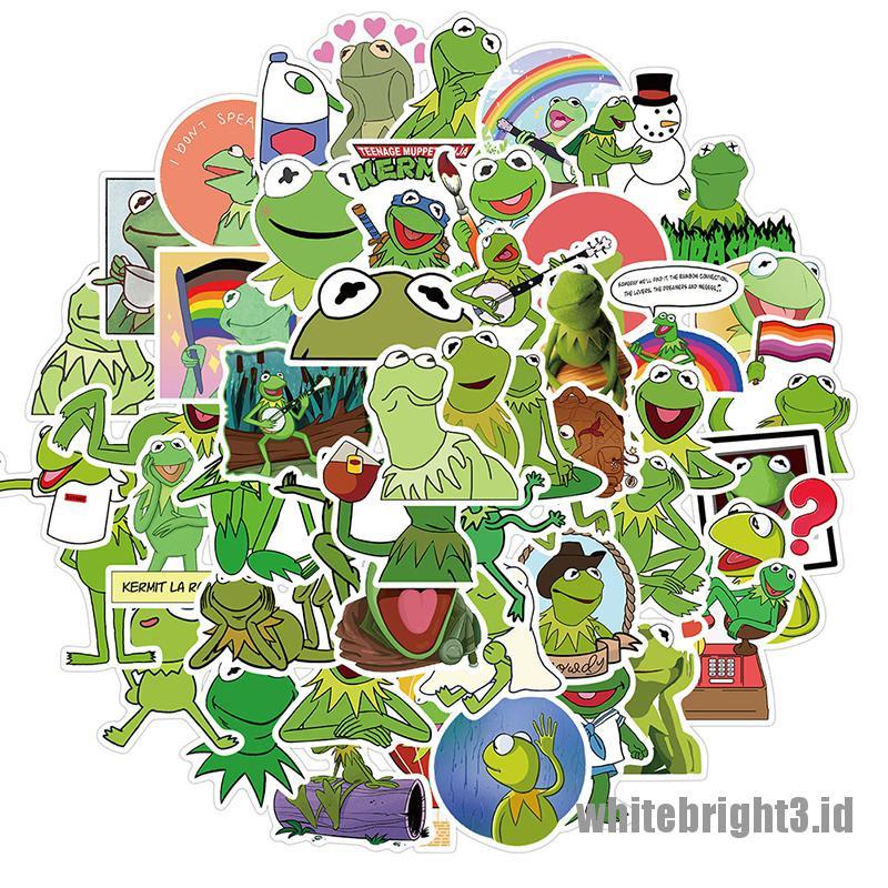 (white3) 50pcs Stiker Kartun Kodok Kermit Untuk Laptop / Gitar / Kulkas / Skateboard