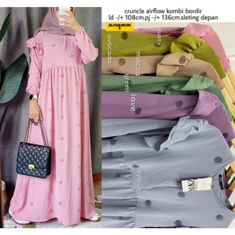 NEW MAXI DRESS CRINKLE/GAMIS BUSUI/GAMIS DOTY/GAMIS POLKADOT TERBARU/GAMIS GREEN SAGE