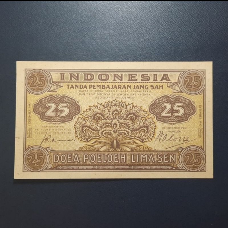 UANG KUNO 25 SEN SERI FEDERAL II TH 1947 - GRADE UNC GRESS