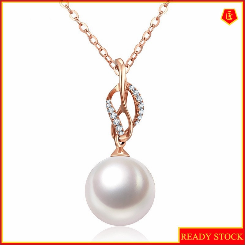 [Ready Stock]Fashion 18K Rose Gold Plated Rhinestone Pearl Necklace Pendant