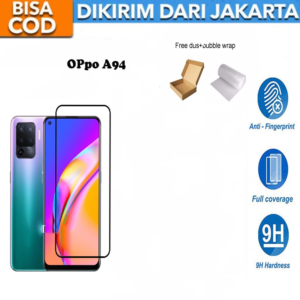 Tempered Glass Oppo A94 2021 Full Cover / Full Screen Protector Anti Gores