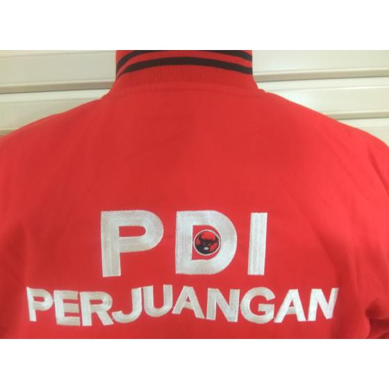 Jaket Bomber Pdip Logo Bordir Komputer Depan Belakang H86 Terbaru