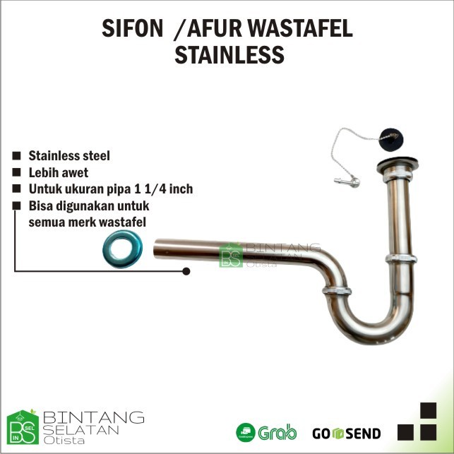 SIFON PEMBUANGAN WASTAFEL AFUR WASTAFEL LEHER ANGSA STAINLESS