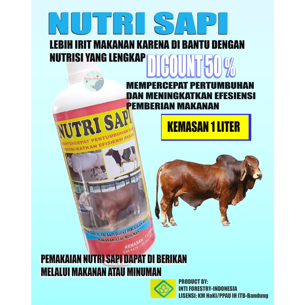 1 LITER-NUTRI SAPI atau Suplemen Hewan Ternak Mempercepat Pertumbuhan dan Meningkatkan Efisiensi Pakan-VITAMIN PENGGEMUK SAPI-OBAT PENGGEMUK SAPI-DOKOH MAKAN