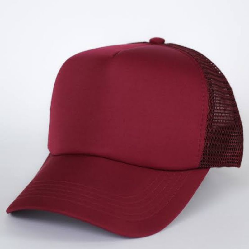 Topi Polos Merah Maroon Trucker