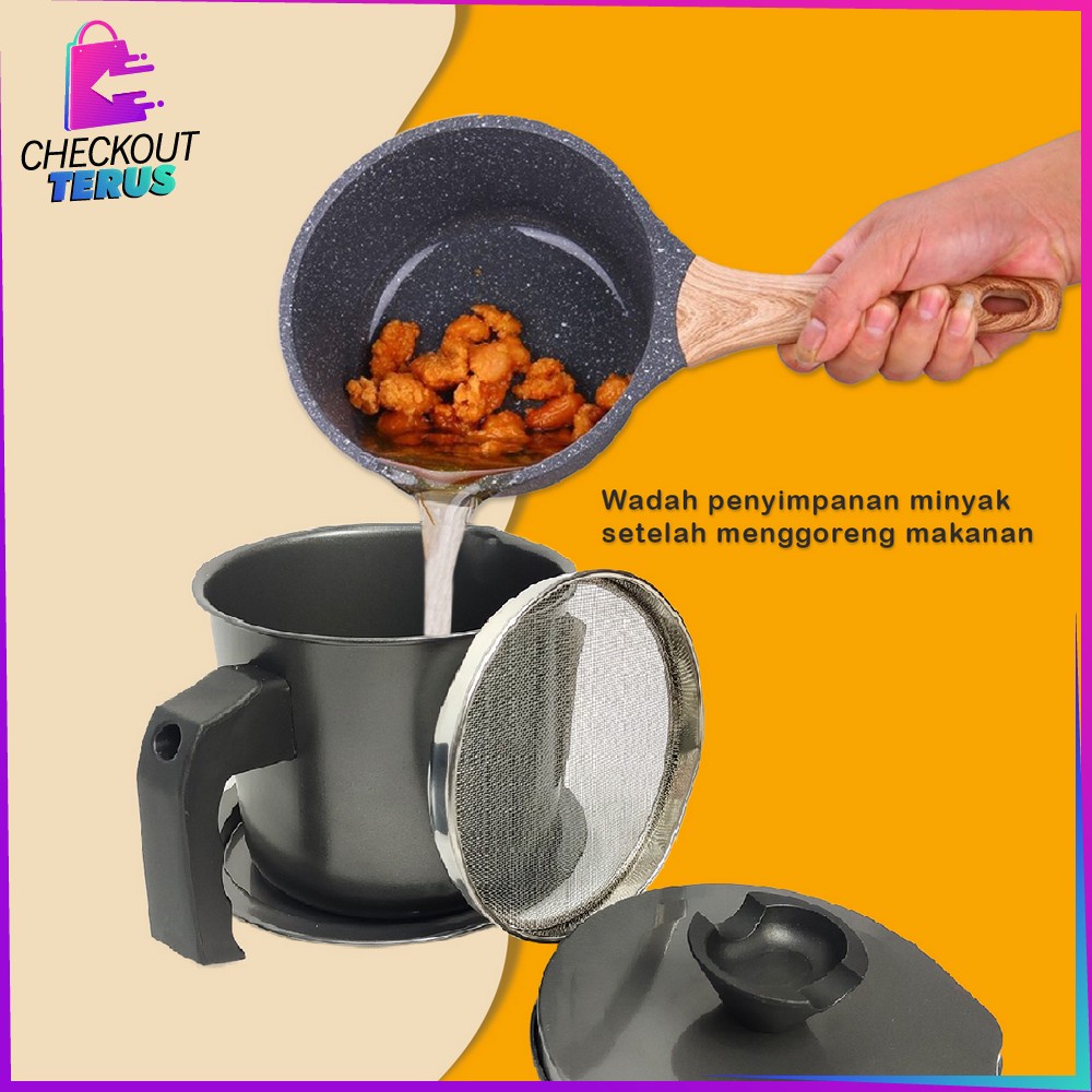 CT C414 Wadah Penyaring Minyak Goreng 2 Liter Anti Karat Oil Pot Teko Gelas Saringan Minyak Tempat Penyimpanan