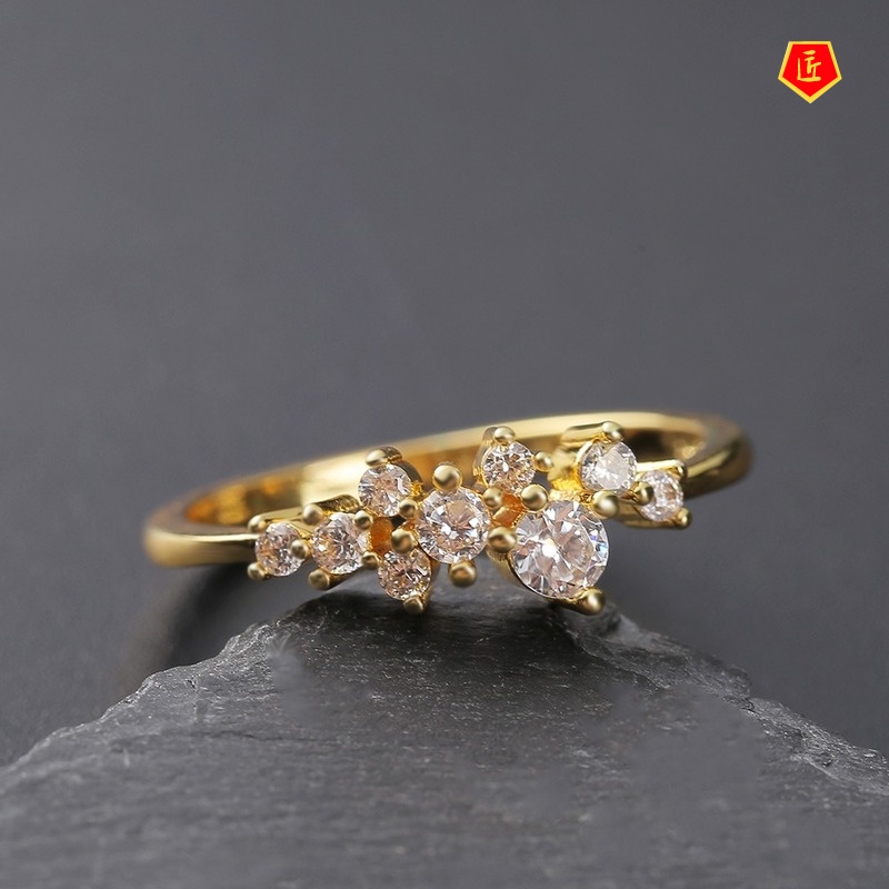 [Ready Stock]Simple Elegant 18K Gold Diamond-Studded Ring