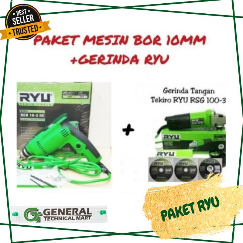 ORI Paket mesin bor 10mm RYU + Gerinda tangan RYU 4 inch