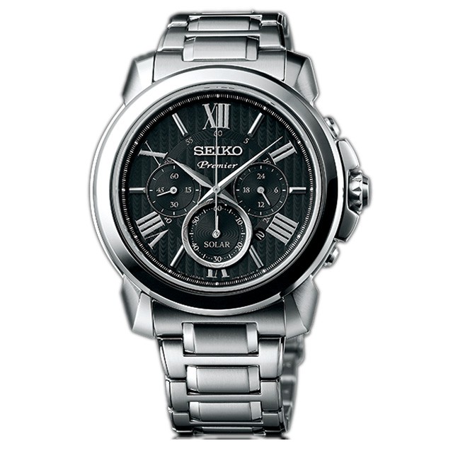 Seiko Premier SSC597P1 Solar Chronograph Black Dial - Jam Tangan Pria SSC597