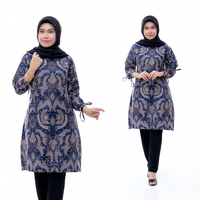 tunik wanita batik kantoran seragan murah jumbo big size ayam angrem navy