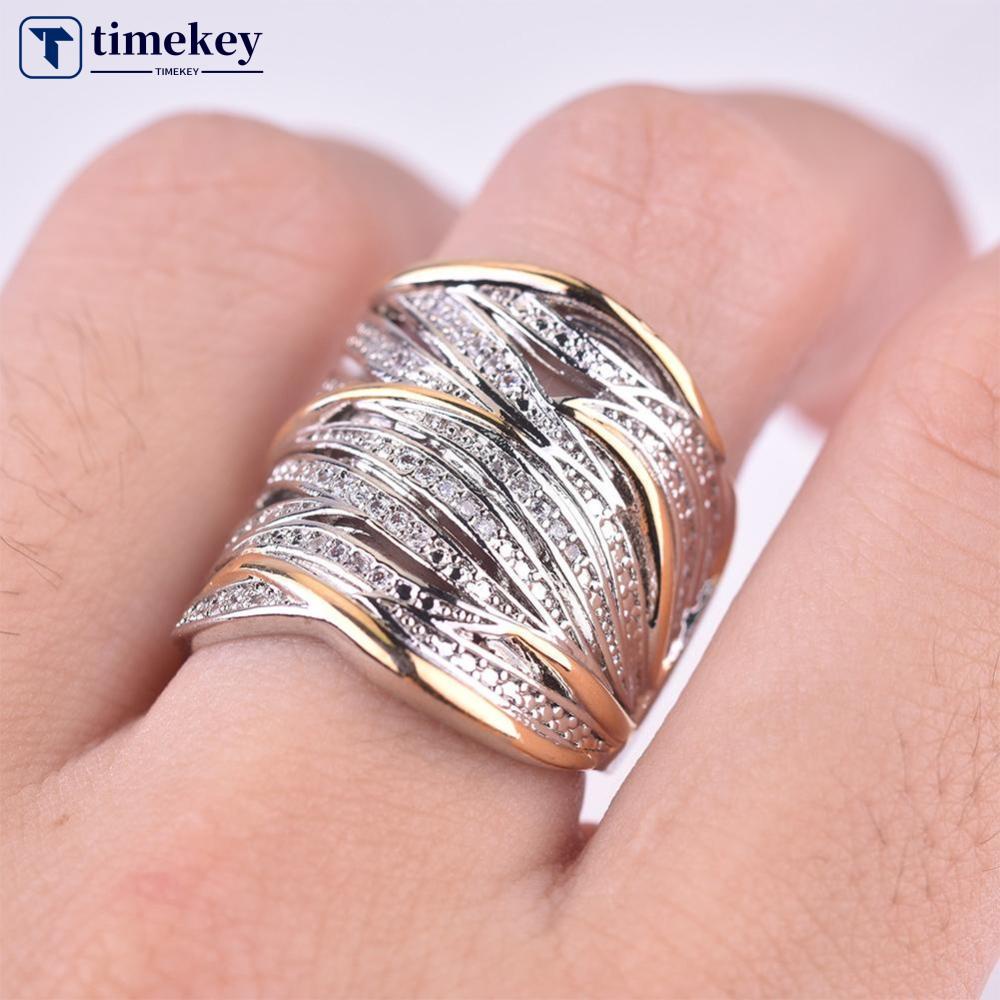 Timekey Cincin Zircon Multi Baris Gaya Vintage Untuk Wanita A6K4