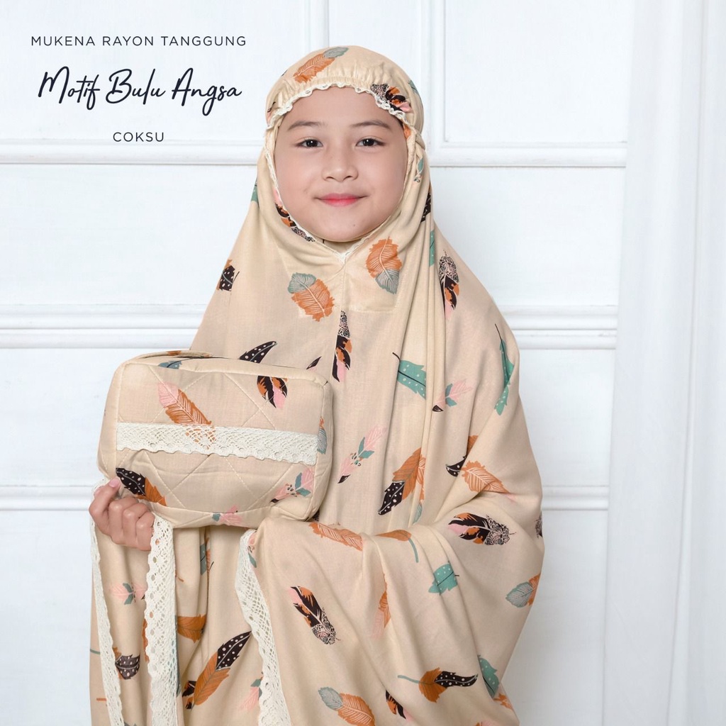 PUSAT MUKENA TASIK - MUKENA ANAK BALI RAYON TANGGUNG MOTIF BULU ANGSA