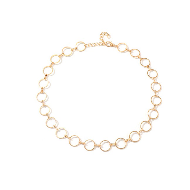 LRC Kalung Fashion Golden Metal Circle Alloy Hollow Necklace