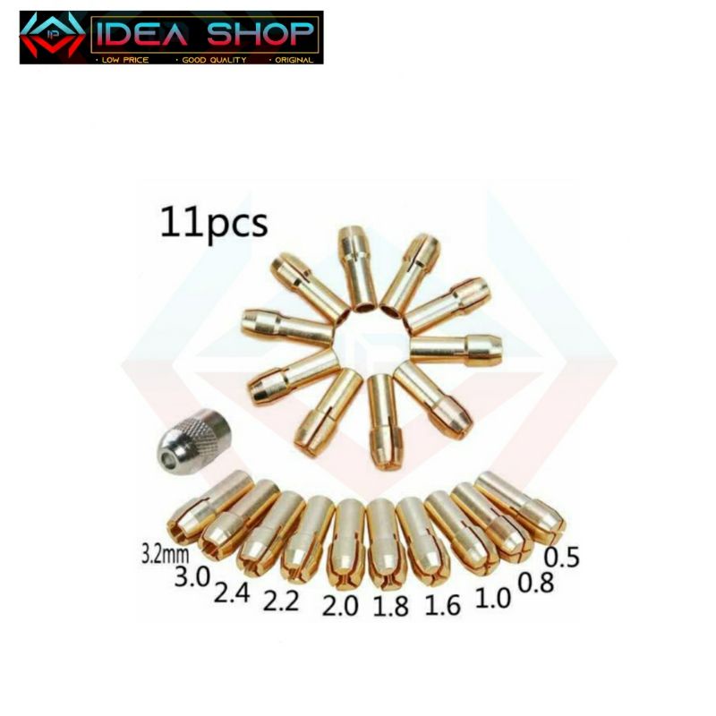 Kepala Chuck Kuningan Mata Bor Drill Brass Collet Bit Bits Mesin Mini Grinder Set 11 Pcs