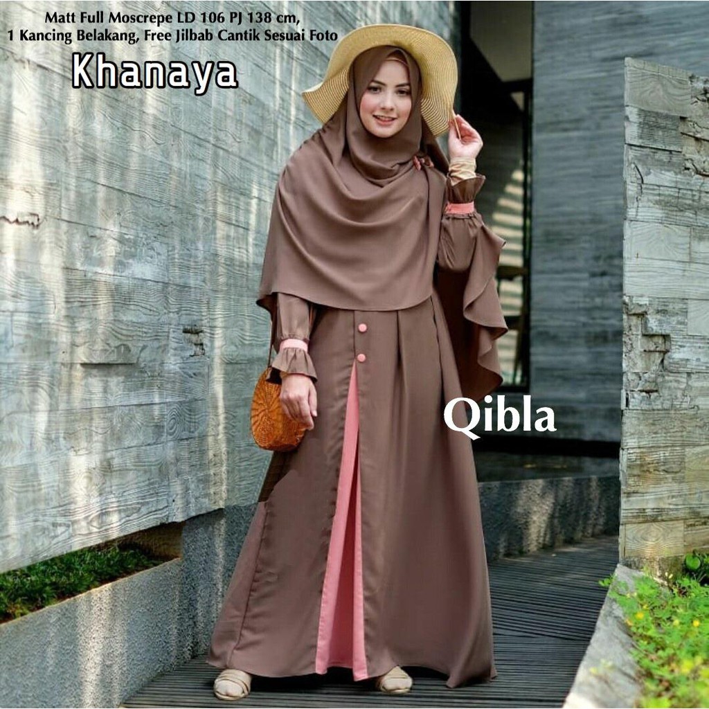 KHANAYA - Baju Gamis Syari Set Hijab Jilbab Pakaian Dress Pesta Wanita Muslimah Ori by QIBLA ( COD )