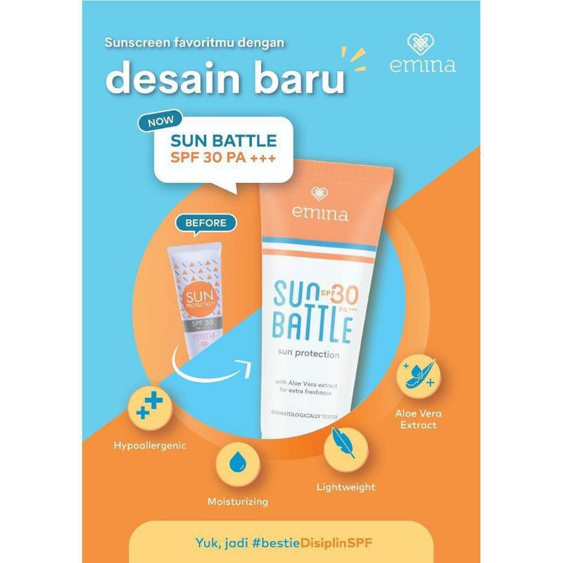 EMINA Sun Protection SPF 30 PA+++ 60ml Sun Battle SPF 45 | SPF 50 | 30 PA+++ 30ml Sunscreen Skin Buddy