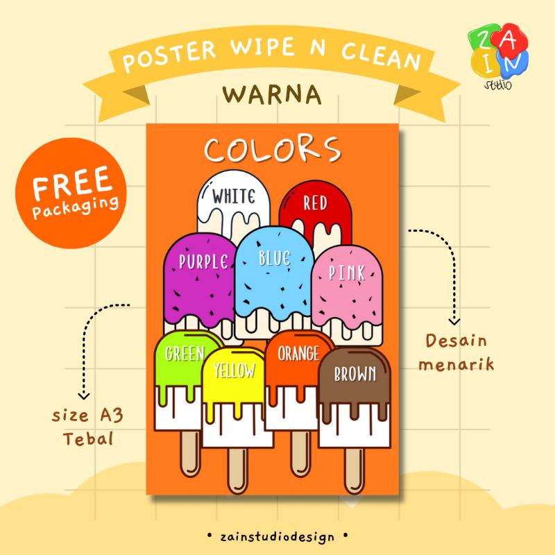 POSTER ANAK  SERI WARNA 01(B.INGGRIS) - POSTER BELAJAR EDUKASI BALITA TK PAUD