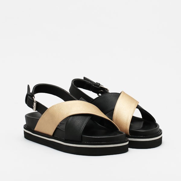 Diskon (ATM) Adorableprojects - Sander Platform Black Gold - Sendal Wanita Terkini Termuurah 2026