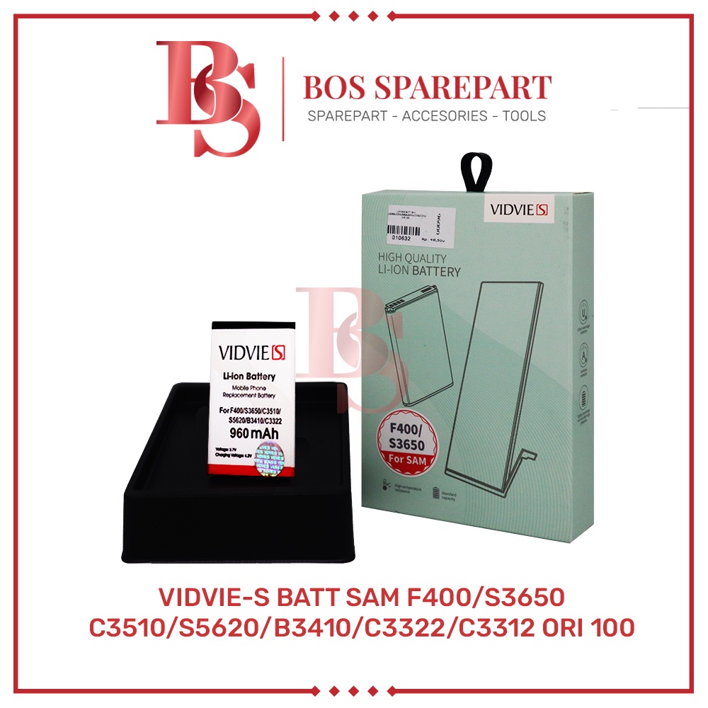 VIDVIE-S BATERAI SAMSUNG F400 / S3650 / C3510 / S5620 / B3410 / C3322 / C3312 ORI 100 / BATTERY / BA