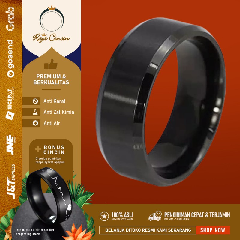 Cincin Titanium Wanita Pria Anti Karat Polos Hitam Perak Emas