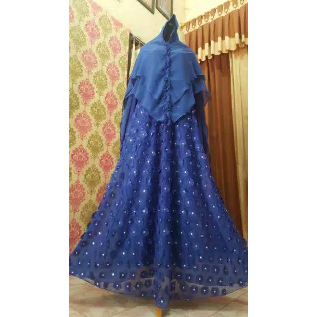 Gamis set hijab tile aksen bunga 3D Realpic