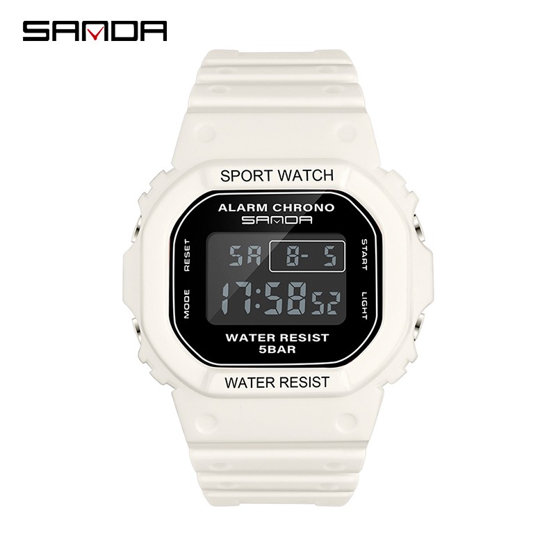 SANDA 293C Jam Tangan Wanita Pria Digital Tali Rubber Chronograph Anti Air CURRENOS-Putih Hitam