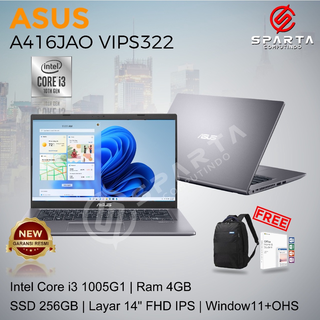 Asus A416JAO VIPS322 Core i3 1005G1 4GB 256GB SSD 14″ Win 11 + OHS 2021