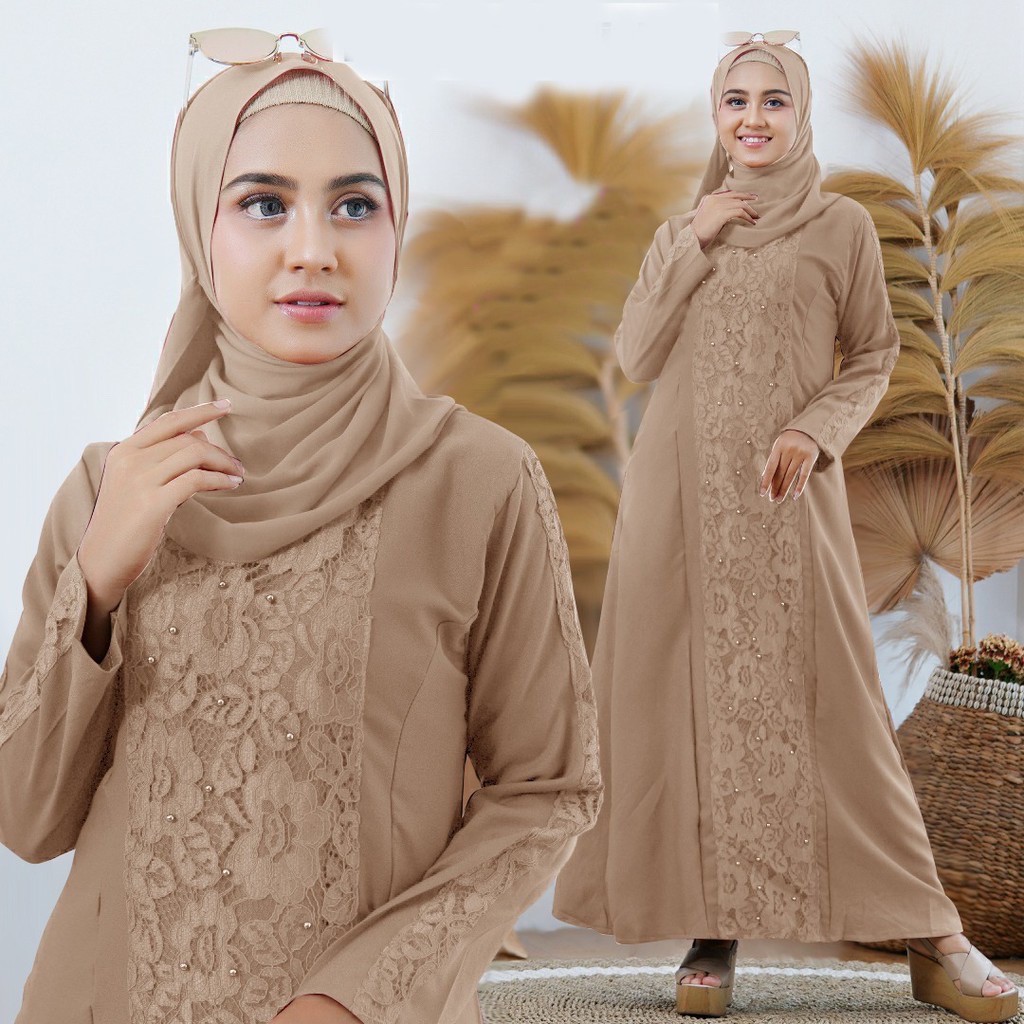 GAMIS BRUKAT MAXI KHENNY KUALITAS PREMIUM MOSCREPE - SIZE JUMBO (M, L, XL,XXL)