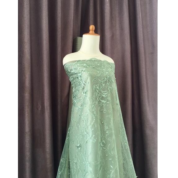 [KODE PRODUK FLBFW9956] Premium Brokat Tile Bordir Mutiara Bulgari warna Hijau Avocado