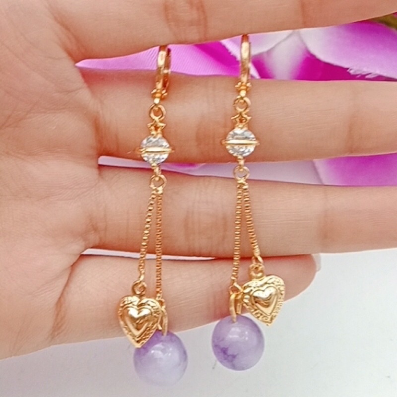 anting wanita lapis emas permata ungu termurah star+