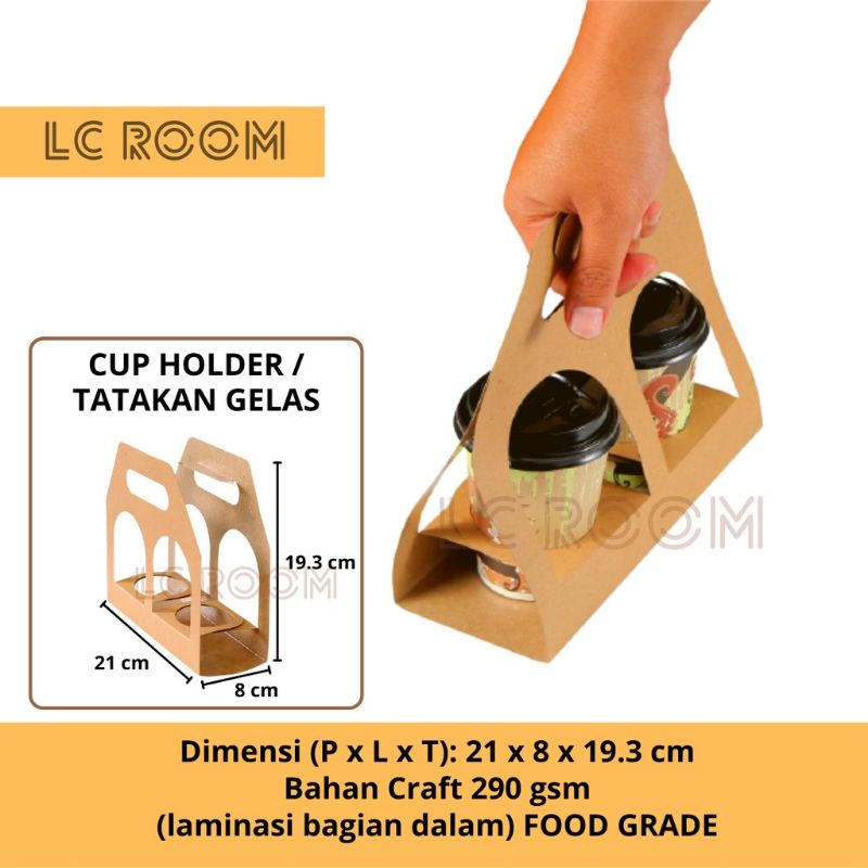 PAPER CUP HOLDER TATAKAN GELAS KOPI TAKE AWAY DELIVERY KERTAS COKLAT KRAFT 