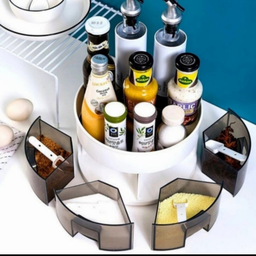 Wadah Tempat Bumbu Dapur 360 Derajat Putar 2 Susun