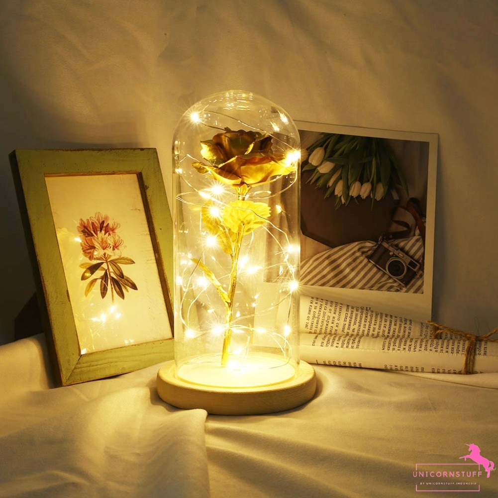 Methalic Series - Galaxy Rainbow Kiss Miniatur Flower Dome Bunga Lampu Kaca Ulang Tahun Valentine Kado Pacar Hadiah Unik Perempuan Graduation Anniversary Awet Flower Mawar Dome Kayu Belle flower Murah Tidak Layu