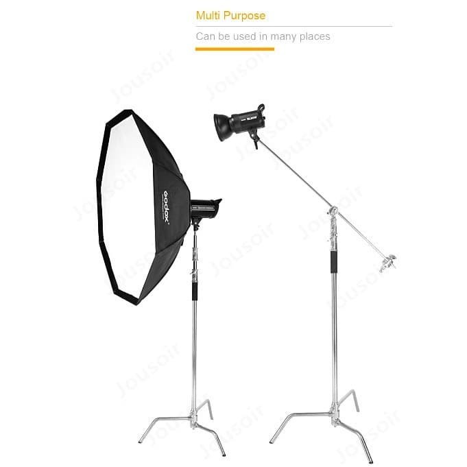 TaffSTUDIO C Light Stand Tripod Studio Lighting Photograpy 130 cm with Extension Arm - CD-50 - Silver