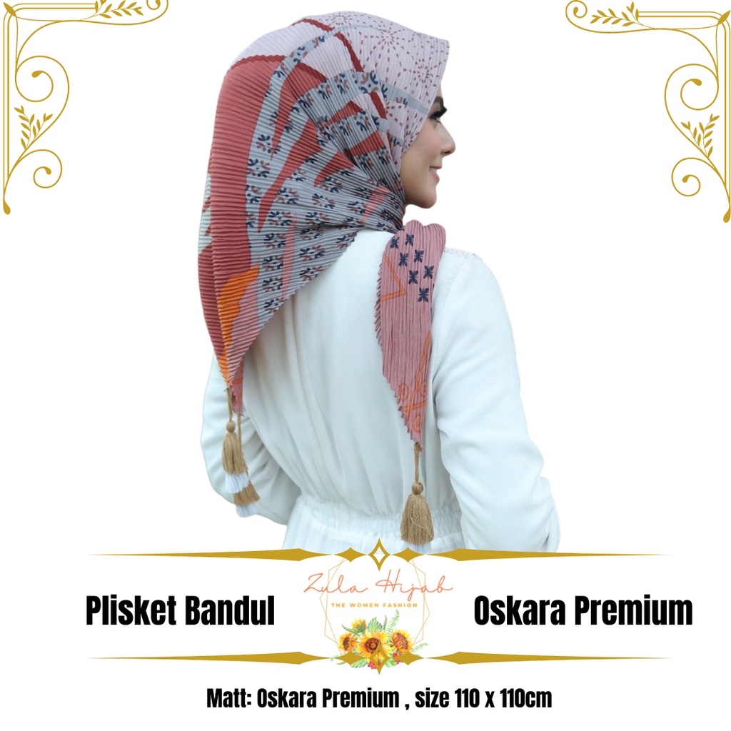 Zula Hijab - Jilbab Segiempat Oskara Voal Plisket Motif Tasel Jambul Bandul Premium / Kerudung Segie