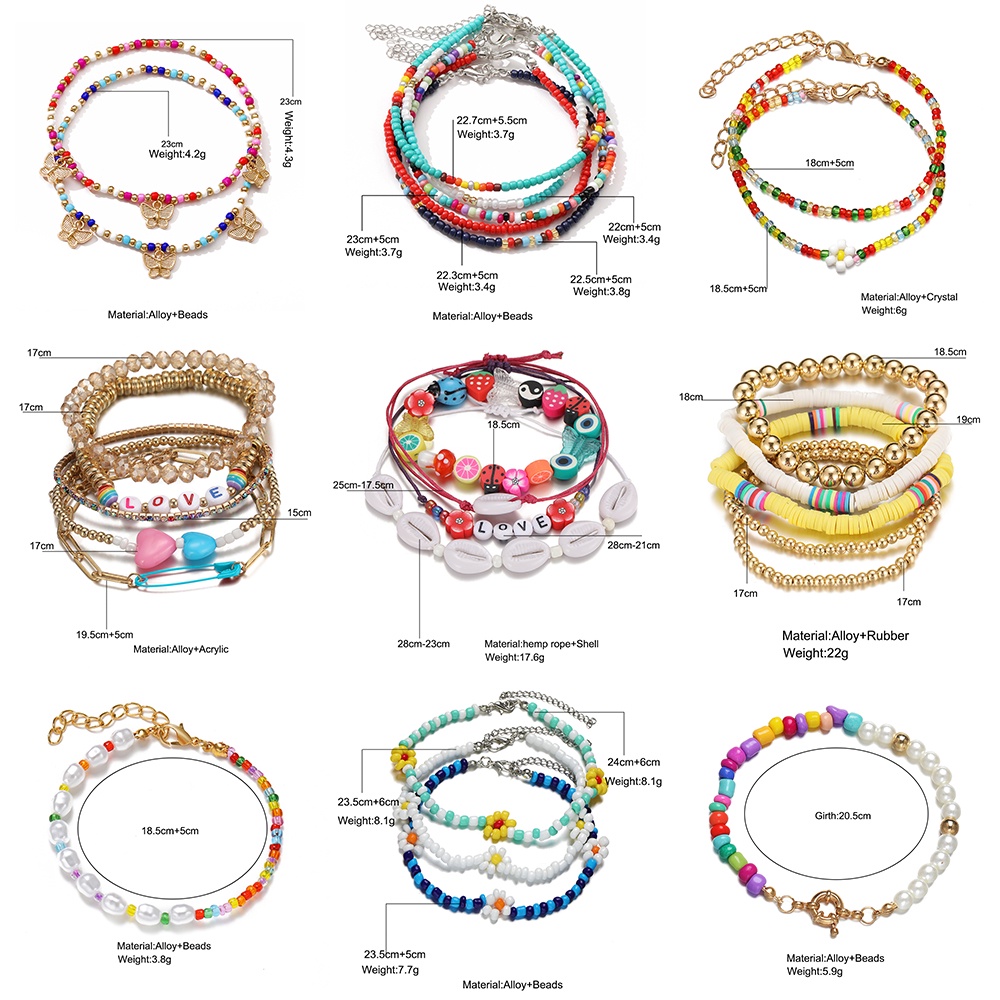 Set Gelang Manik-Manik Desain Bunga Kupu-Kupu Warna-Warni Gaya Bohemian