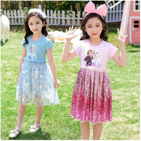 DRESS ELSA ANNA FROZEN kaos sequin import