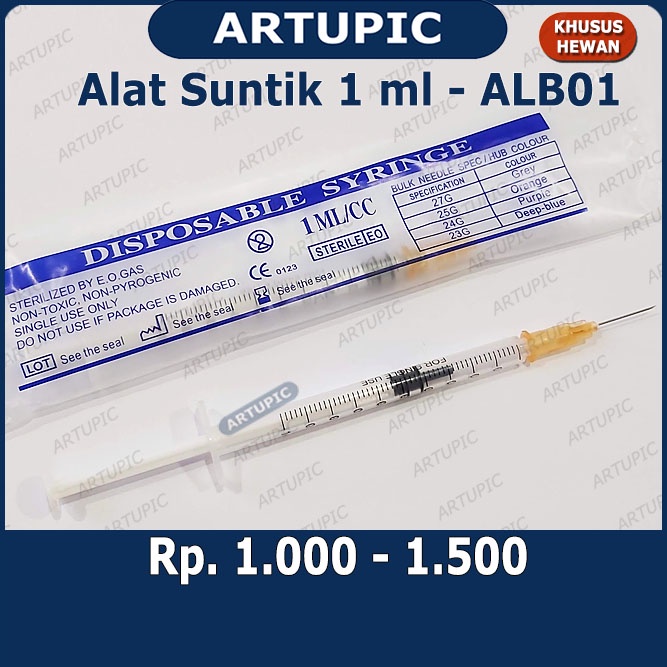 Alat Suntik Spuit 1 ml ALB01 Spet Spuid Suntikan Hewan Syringe Tinta Jarum Suntik 1cc 1ml