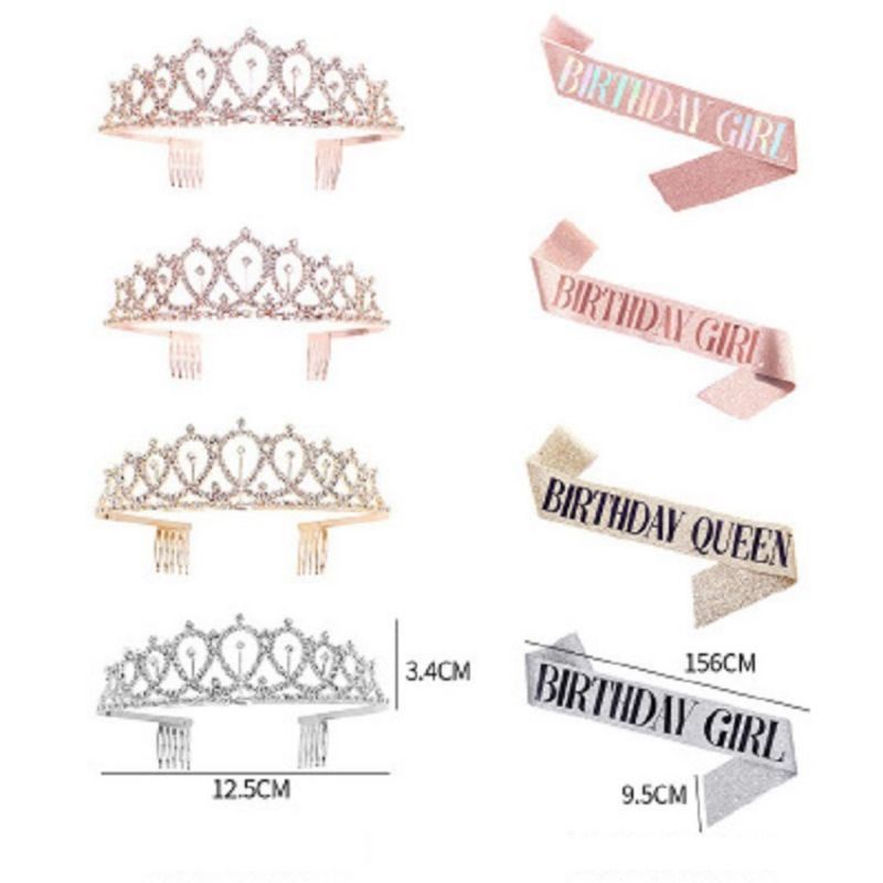 2pcs Tiara Mahkota Selempang untuk Ulang Tahun Komplit Mahkota Sash/Sash and Crown Birthday Queen