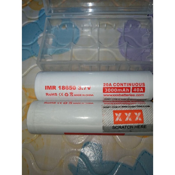 Batterai Charger Lithium IMR 18650 Li-ion 3.7V - 3000mAh Warna Putih Tube Positif Ceper Isi 2pcs