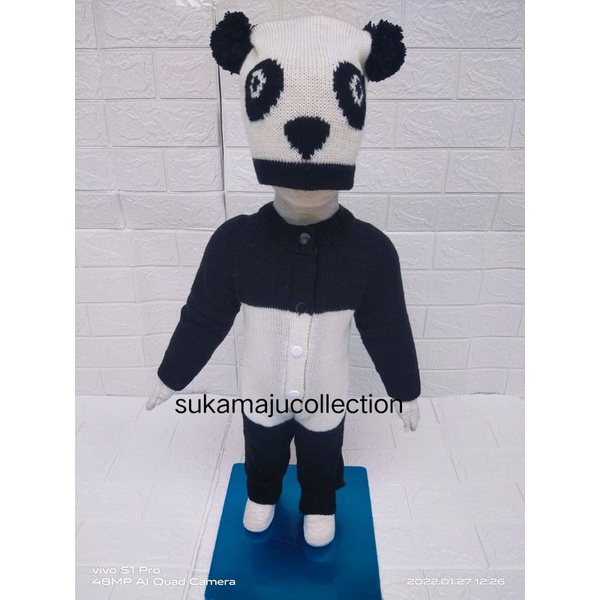 JUMPER BAYI MOTIF PANDA UNISEX / ROMPER BAYI MOTIF PANDA UNISEX / BAJU HANGAT BAYI / BAJU RAJUT BAYI