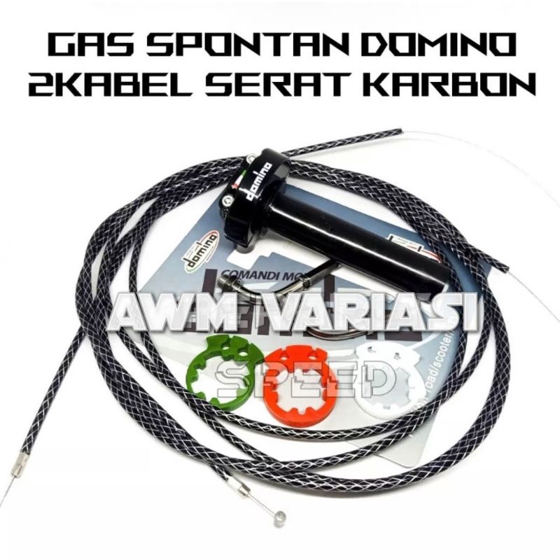 selongsong gas domino plus 2 kabel gas serat carbon 190cm universal semua jenis motor