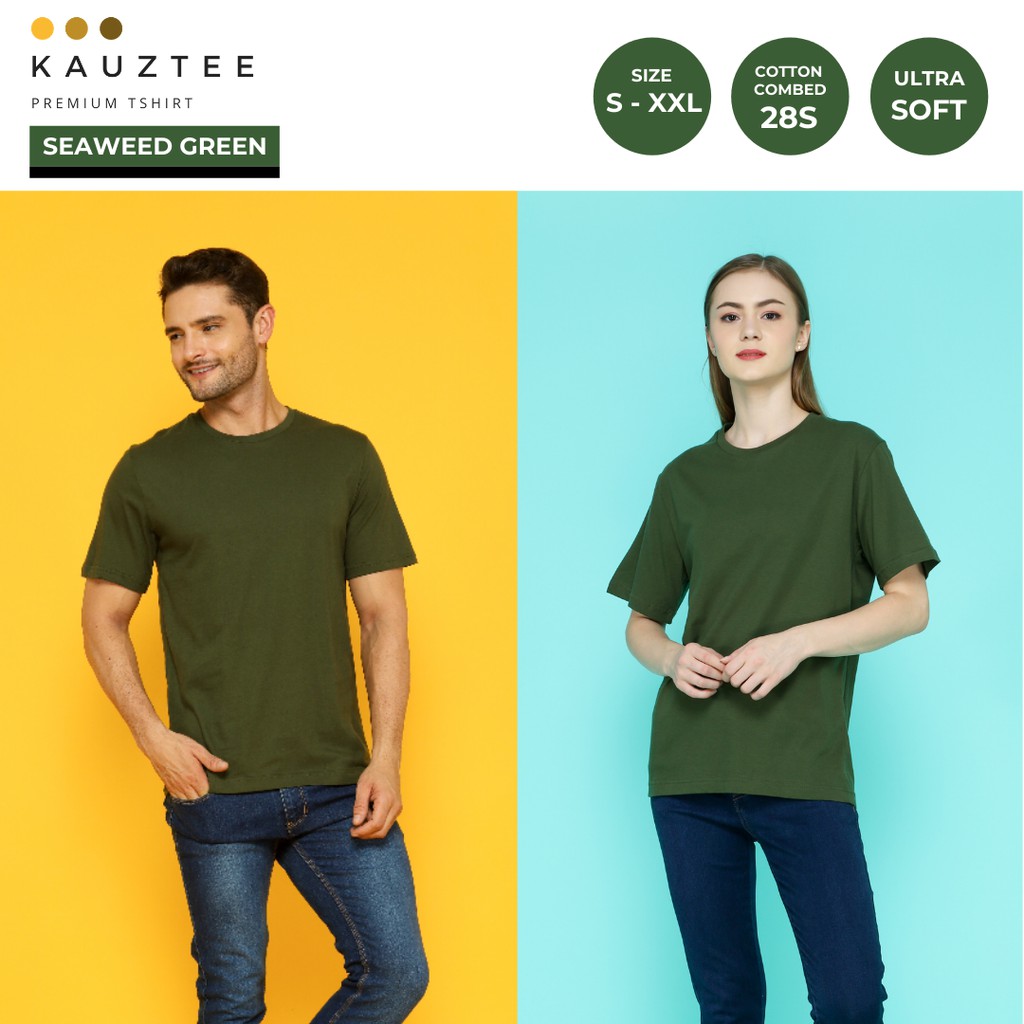 Kaos Tshirt Polos KAUZTEE Premium Tshirt Unisex 100% Cotton Combed 28s - Seaweed Green