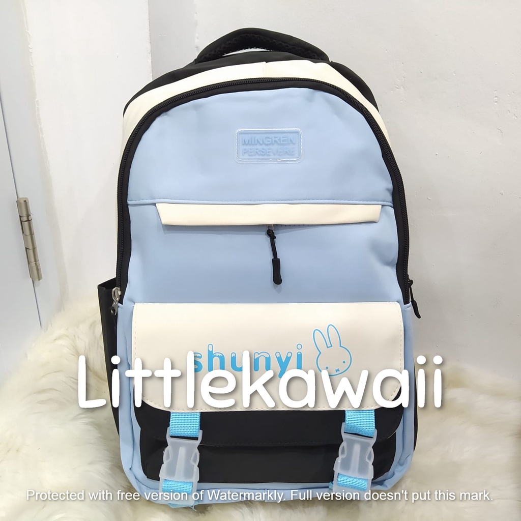 LK/Tas Ransel Laptop Backpack Parasut Sekolah Fashion Korean Style Anak Remaja Rabbit Gesper Shunyi Import